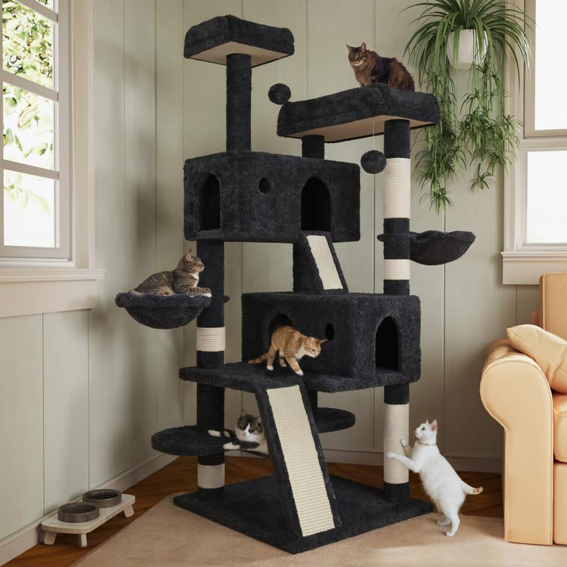 65In  Cat Tree Tower Condo for Indoor Cats, Multi-Level Furniture Activity Center with Wide Base/Cozy Plush 